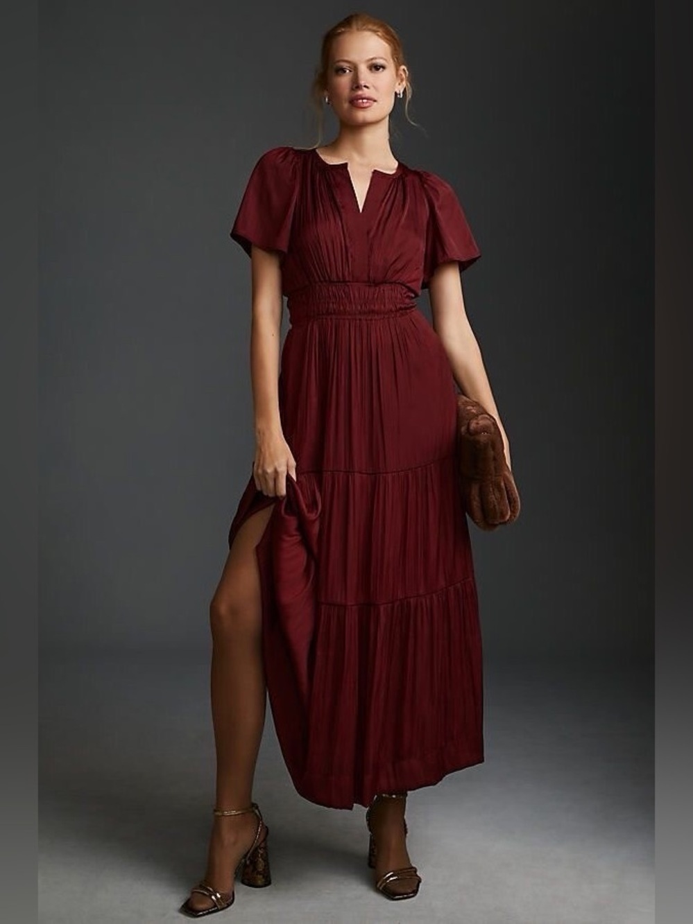 Anthropologie The Somerset Satin Maxi Dress in Wine Size XS - Picture 2 of 7